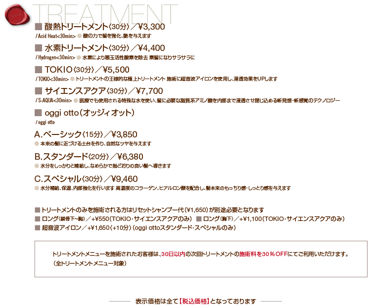 山梨市の美容室(美容院・ヘアサロン) See:n シーン トリートメントメニュー